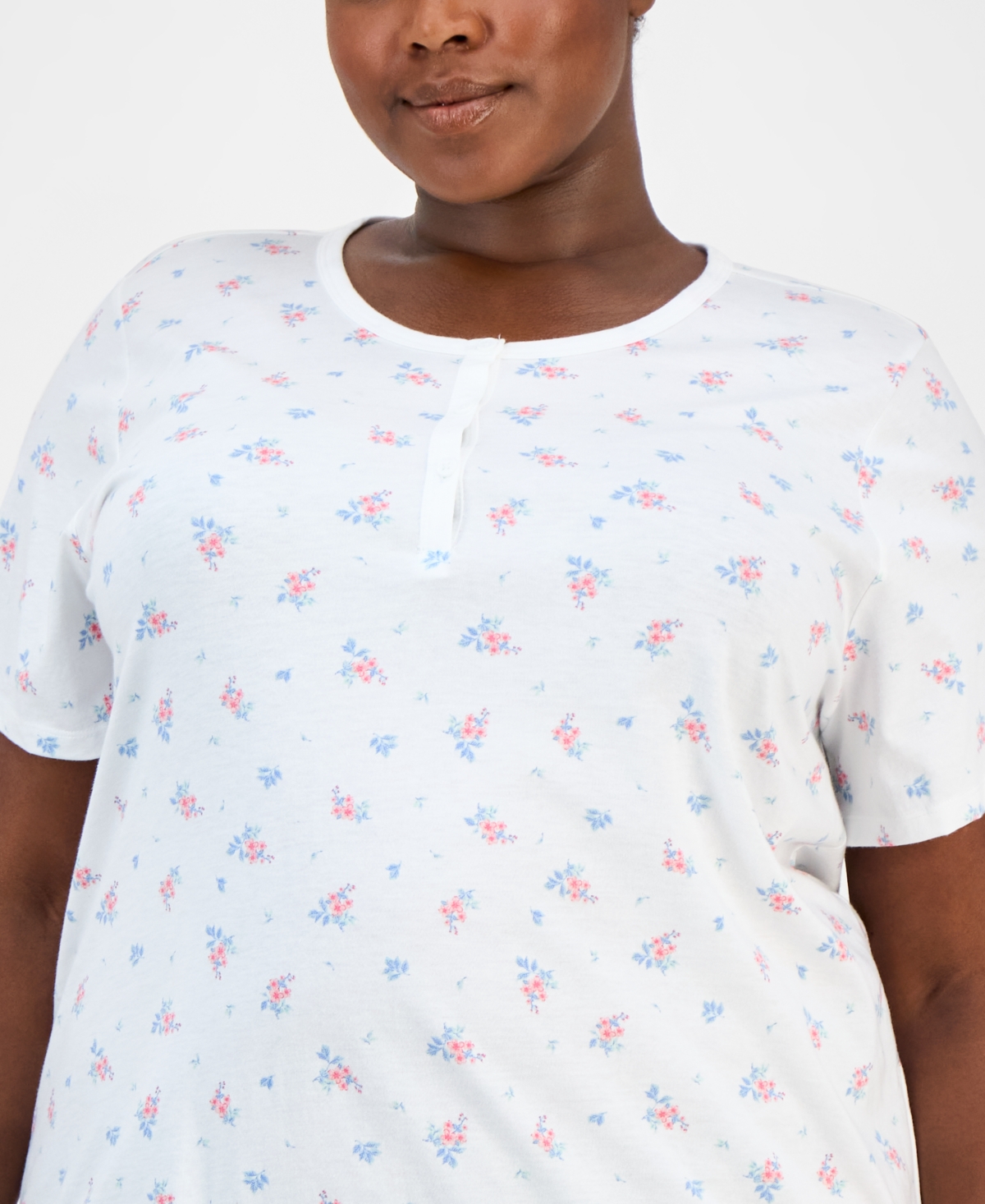 CHARTER CLUB PLUS SIZE COTTON ESSENTIAL HENLEY SLEEP SHIRT, EXCLUSIVELY AT MACY'S 