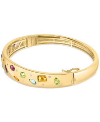 EFFY® Multi Gemstone (3-1/4 ct. t.w.) & Diamond (1/10 ct. t.w.) Scattered Bangle Bracelet in 14k Gold-Plated Sterling Silver