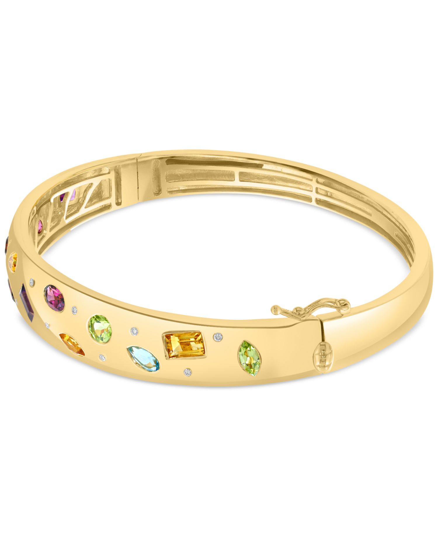 EFFY® Multi Gemstone (3-1/4 ct. t.w.) & Diamond (1/10 ct. t.w.) Scattered Bangle Bracelet in 14k Gold-Plated Sterling Silver