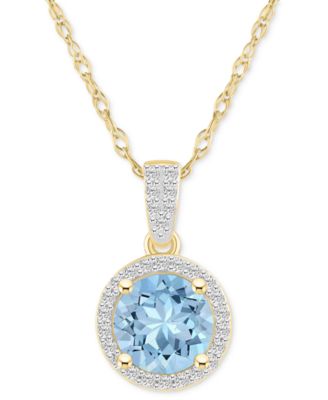 Macy's - Lab-Created Emerald (1-1/4 ct. t.w.) & Lab-Created White Sapphire (1/6 ct. t.w.) Halo 18" Pendant Necklace in 14k Gold