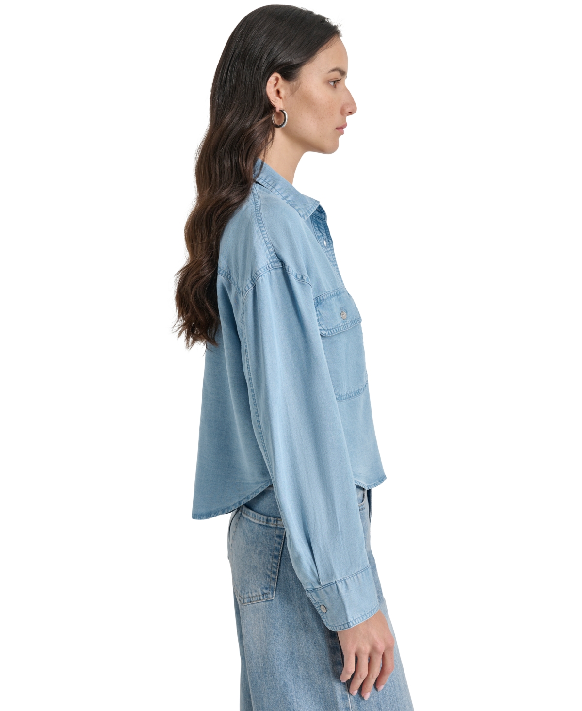 DKNY JEANS WOMEN'S CROPPED FLAP-POCKET SHIRT 