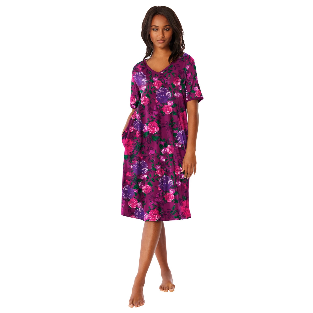 Plus Size Short T-Shirt Lounger - Black multi floral