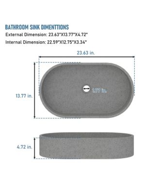 24x14 Inch Oval Bathroom Cement Art Basin with Matching Pop-Up Drain - Durable, Elegant, and Easy to Maintain