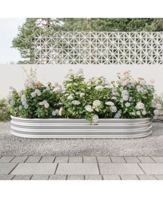 Raised Garden Bed Outdoor, Oval Large Metal Raised Planter Bed for for Plants, Vegetables, and Flowers - Silver 88.99"x 44.68" x 11.42'