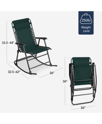 Folding Outdoor Zero Gravity Rocking Lounge Chair w/ Headrest Pillow