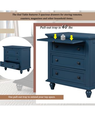 1 Count 3-Drawer Storage Wood Cabinet, End Table with Pull out Tray