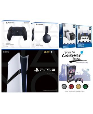 Playstation 5 Pro Bundle with Black Pulse Headset, Extra Controller, FPS Grip Kit, Dual Charge Dock and MightySkins Decal Voucher Plus 1 Year CPS Extended Warranty