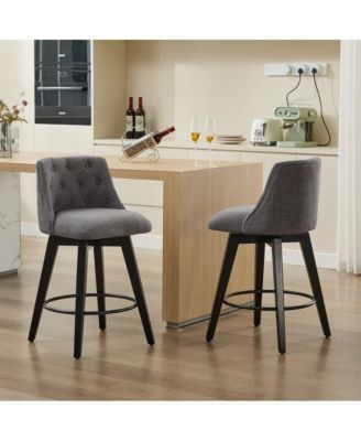  Set of 2  Linen Upholstered, Tufted Back  25" Swivel   Counter Height Stools