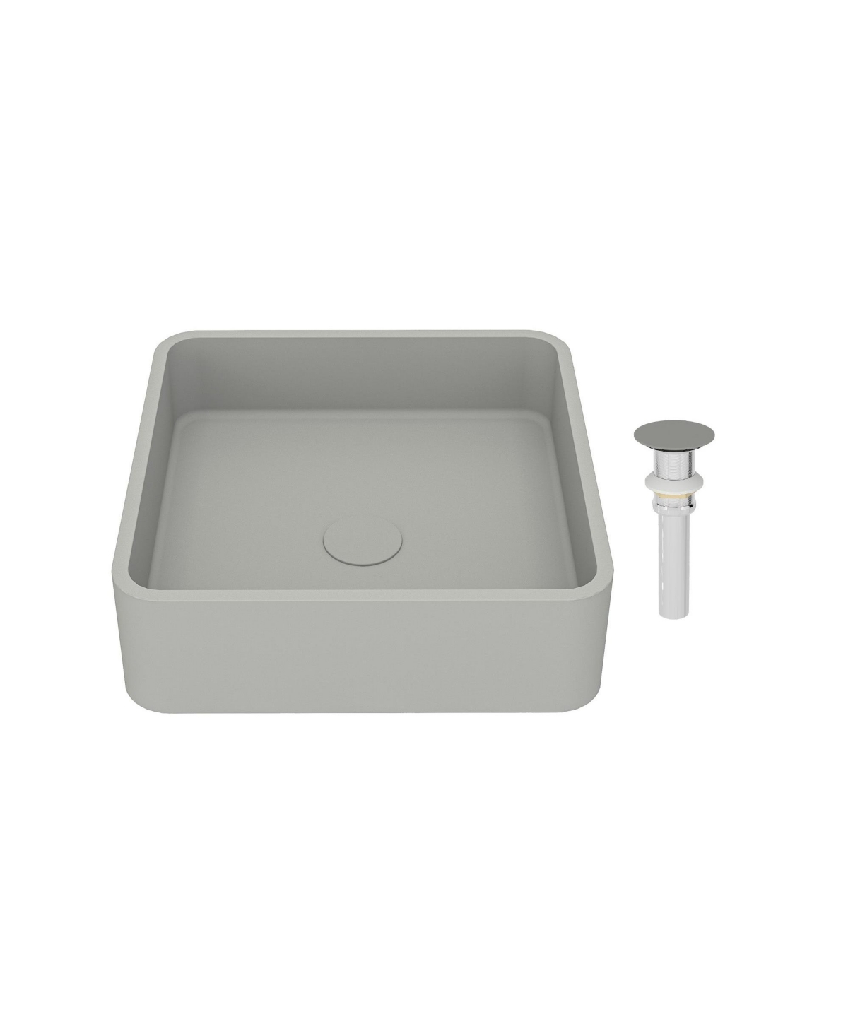 15.35 Inch Square Bathroom Cement Art Basin with Matching Pop-Up Drain - Durable, Stylish, and Easy to Clean - Taupe clay