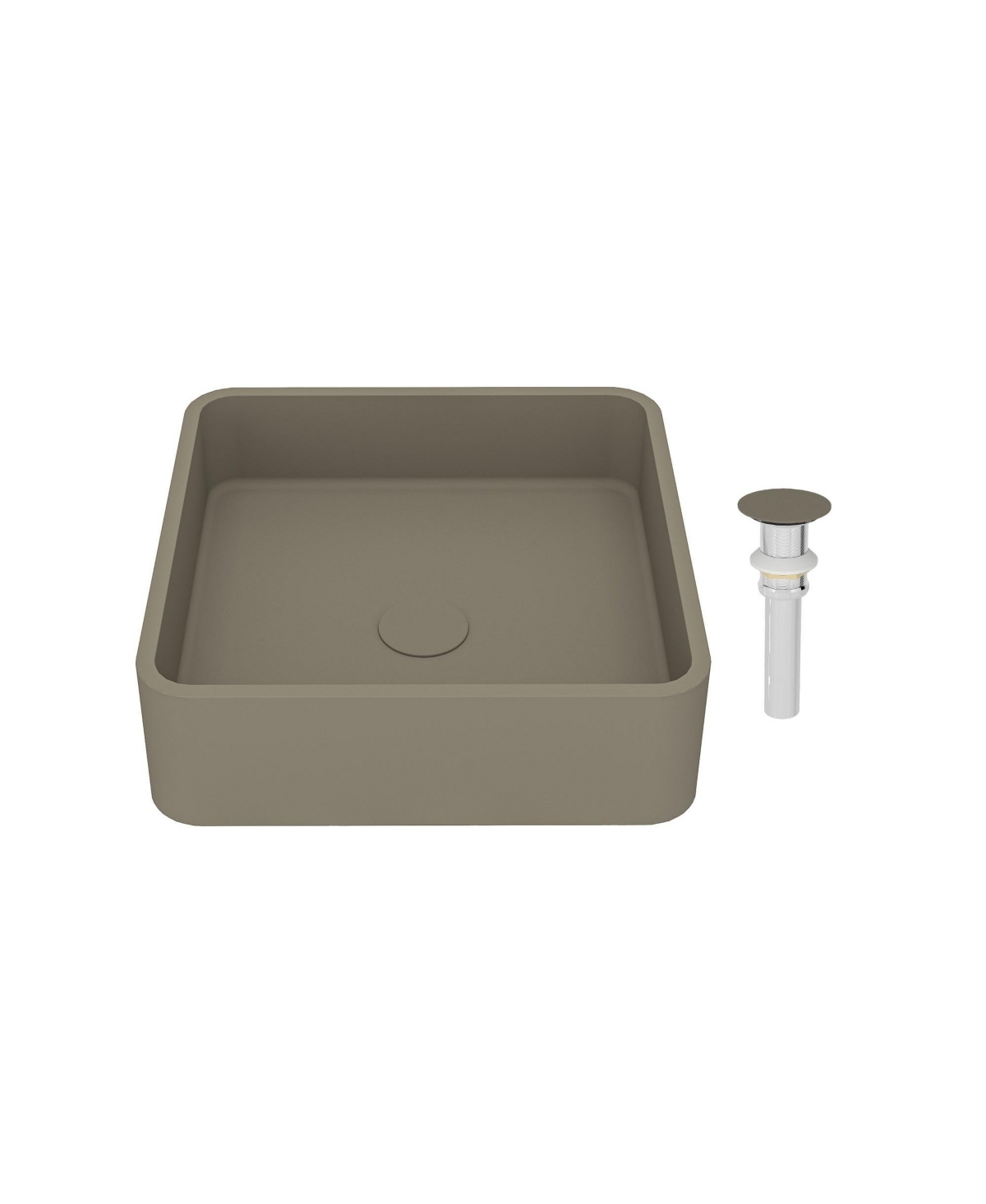15.35 Inch Square Bathroom Cement Art Basin with Matching Pop-Up Drain - Durable, Stylish, and Easy to Clean - Taupe clay