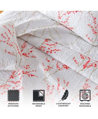 Cherry Blossom Floral Microfiber Quilt Set With Shams