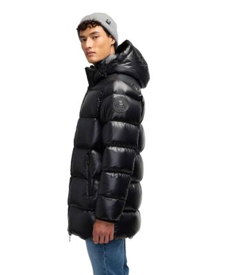 Men's Dechen Long Channel Quilted Puffer with Detachable Hood