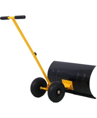 Snow Shovel with Wheels, Snow Pusher, Cushioned Adjustable Angle Handle Snow Removal Tool, 29" Blade, 10" Wheels,yellow color