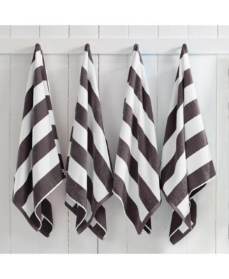 100% Cotton Velour Cabana Stripe Beach Towel, 4 Pack 30" x 60"