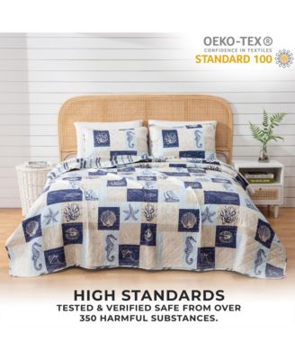 Seashell Patchwork Microfiber Quilt Set With Shams