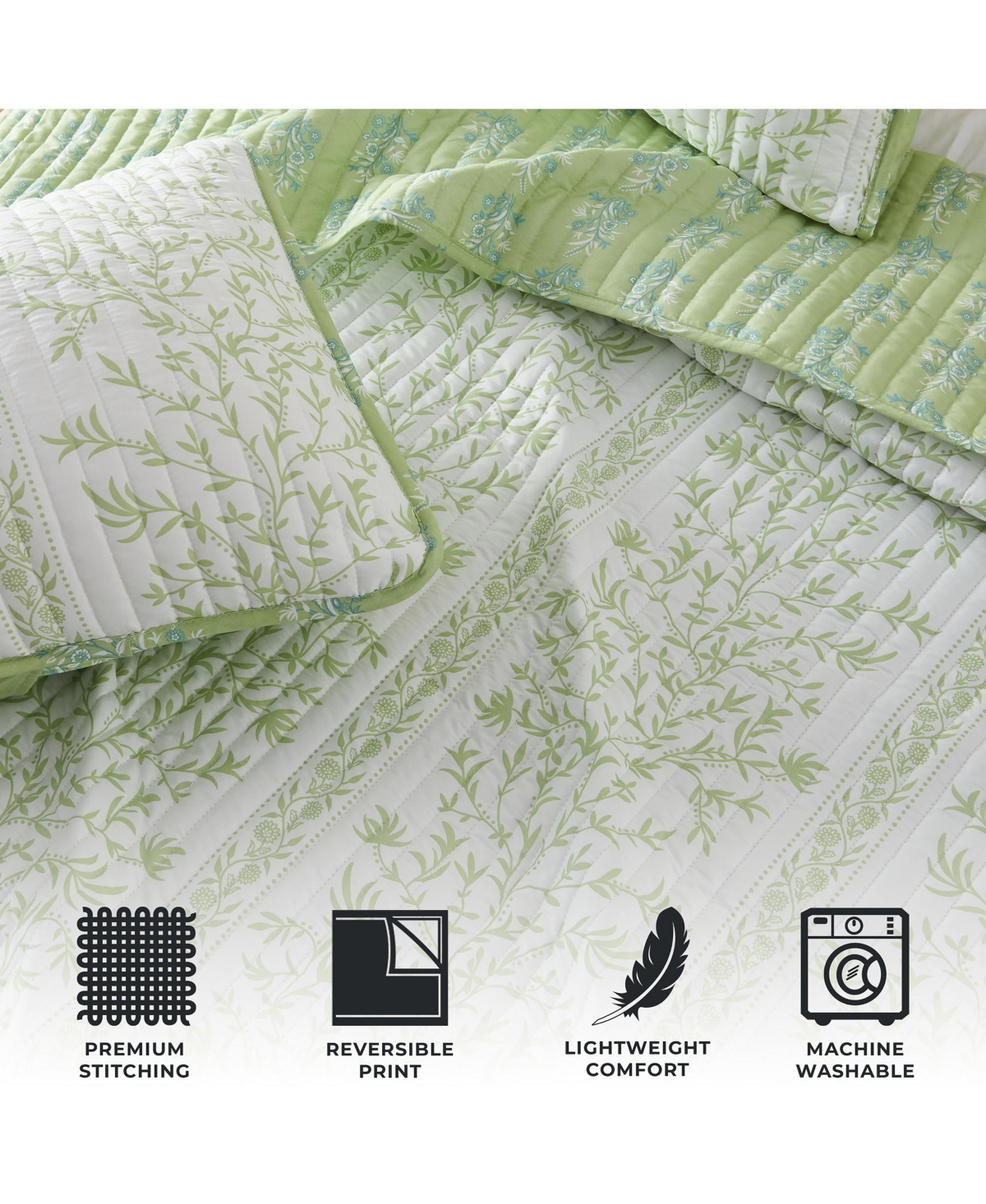 Linery & Co. Floral Striped Microfiber Quilt Set With Shams