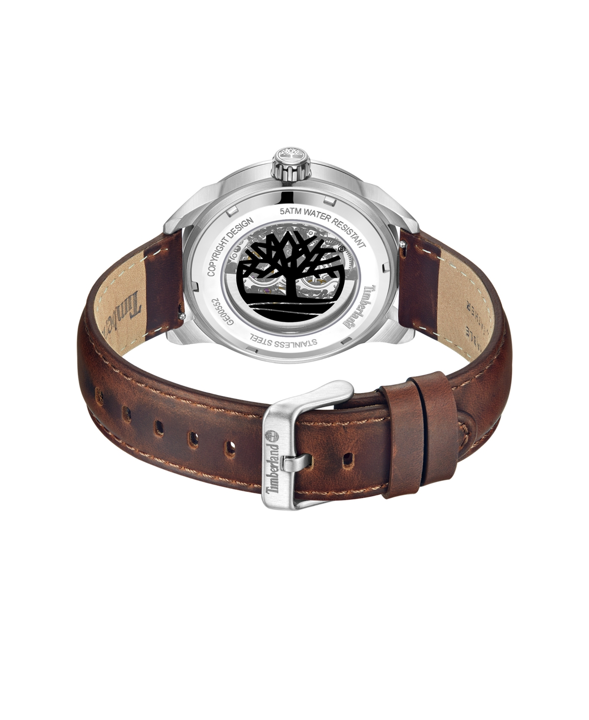 Timberland Men's Automatic Brown Dark Genuine Leather Watch, 44mm In Brown Dark