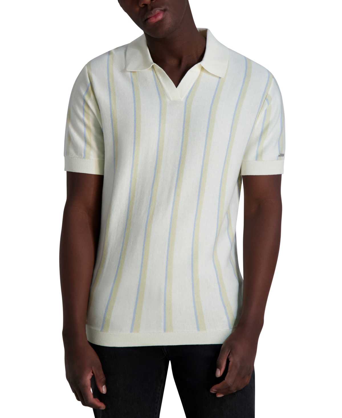 Men's Johnny-Collar Stripe Polo Shirt - Natural