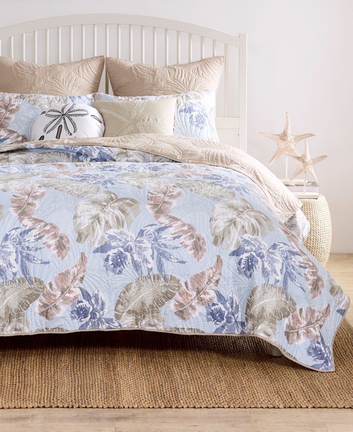 Greenland Home Fashions Tropics Coastal Palm 3 Piece Quilt Set, Full/queen In Mist