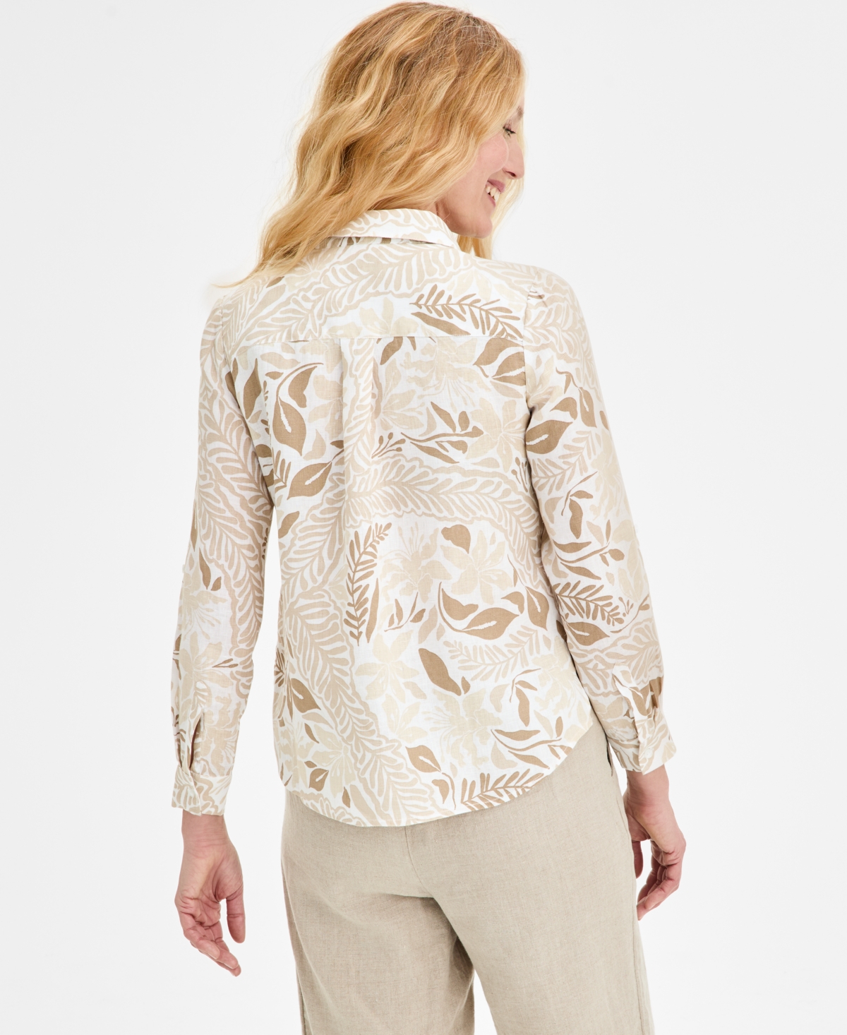 CHARTER CLUB PETITE BHAVANA MULTI FLORAL PRINT LINEN SHIRT, EXCLUSIVELY AT MACY'S 