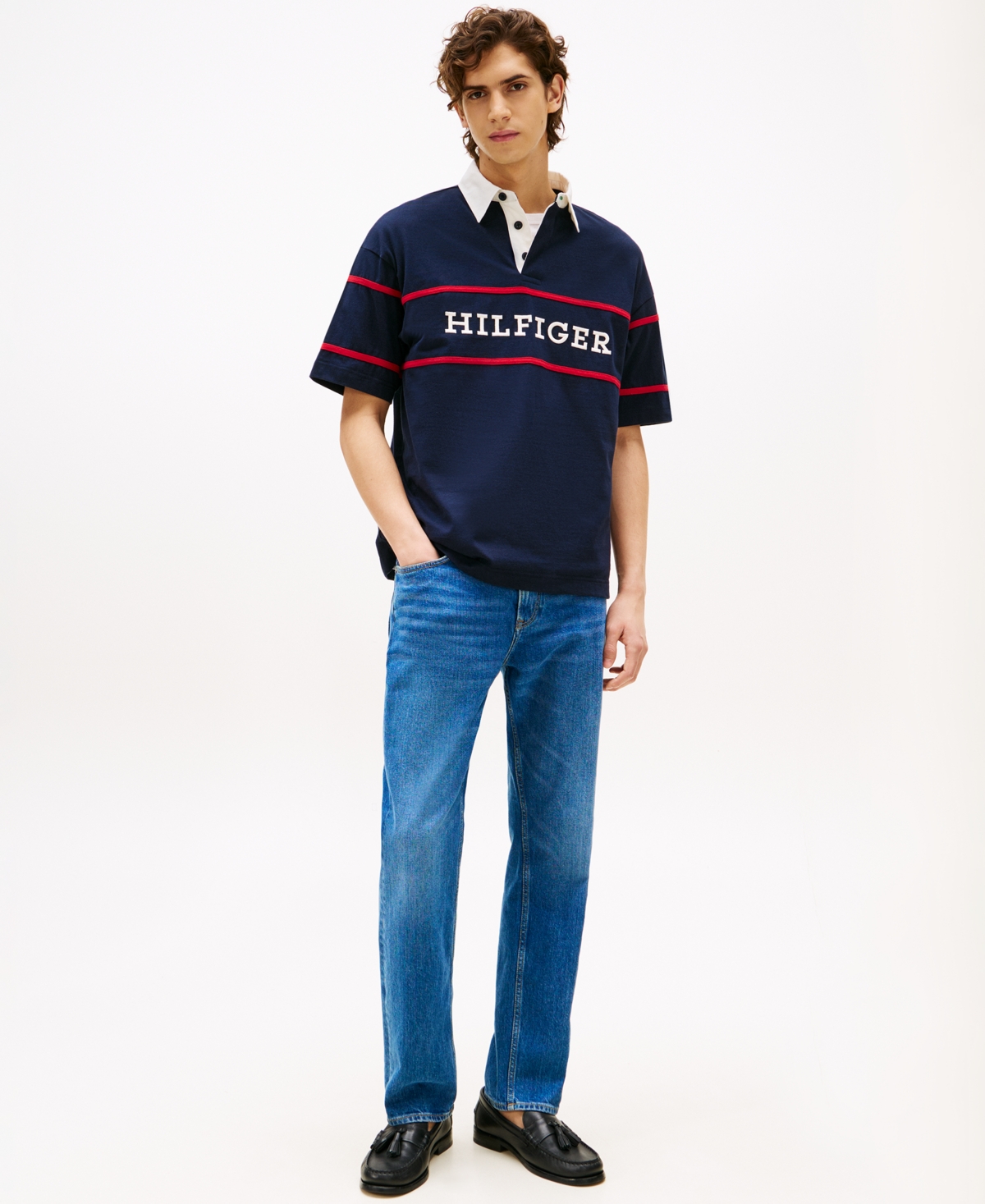 Tommy Hilfiger Embroidered Hilfiger Rugby In Blue