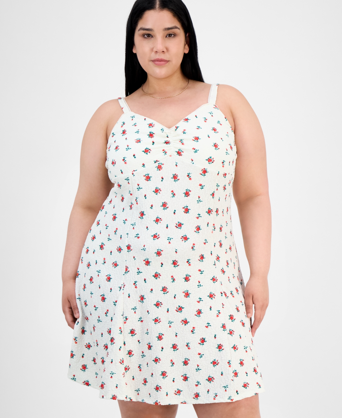 ABSOLUTELY FAMOUS TRENDY PLUS SIZE FLORAL PUCKER FIT & FLARE DRESS 