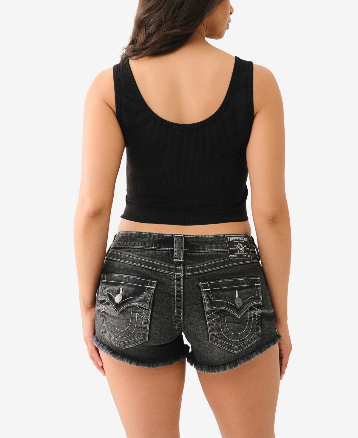 Shop True Religion Women's Crystal Lips Raw Hem Scoop Neckline Tank T-shirt In Black