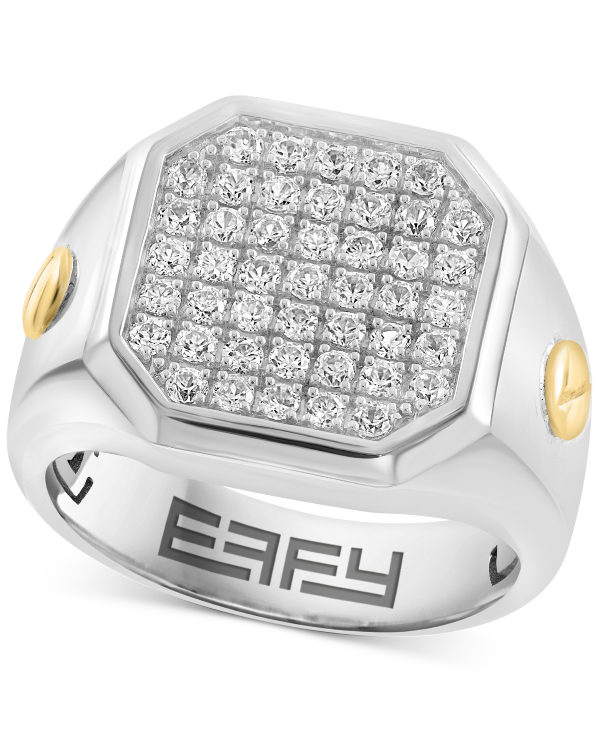 Effy Men's Diamond Cluster Ring (1-1/2 ct. t.w.) Ring in Sterling Silver & 14k Gold - Silver
