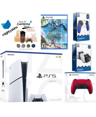 Playstation 5 Slim Disc Bundle with Horizon Forbidden West, Extra Controller, Trigger Stop Kit, Dual Charge Dock and MightySkins Decal Voucher