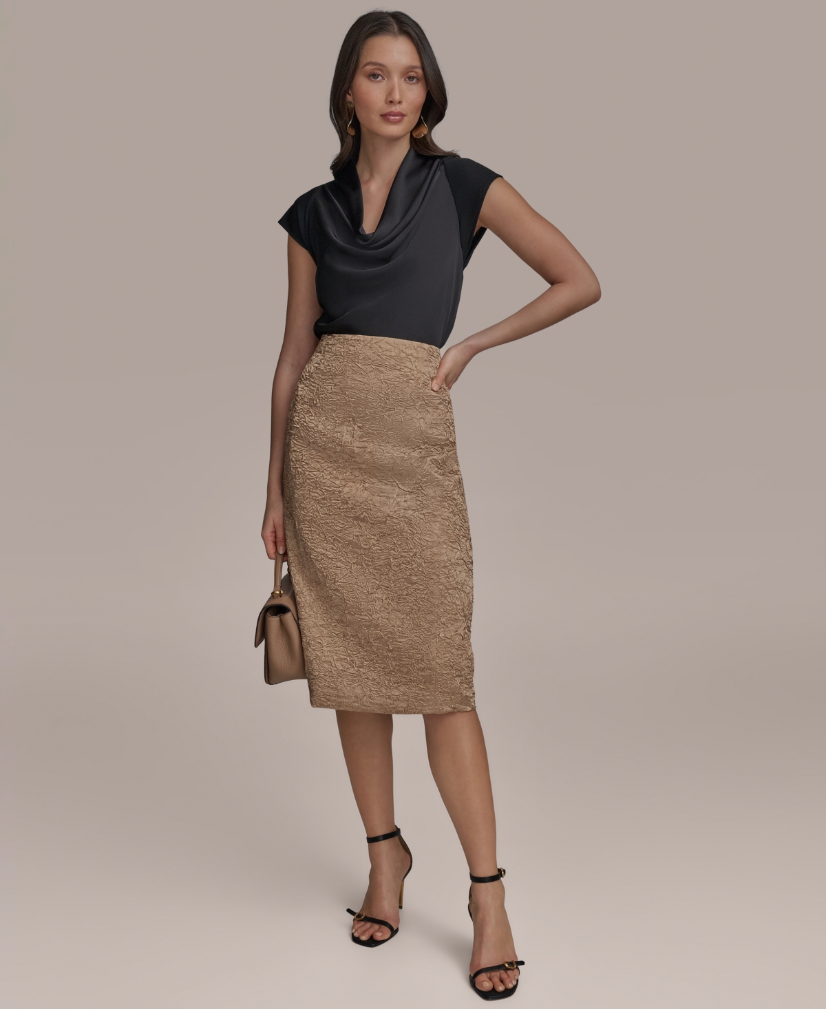 Shop Donna Karan Women's Crinkled Pencil Skirt In Hazelnut