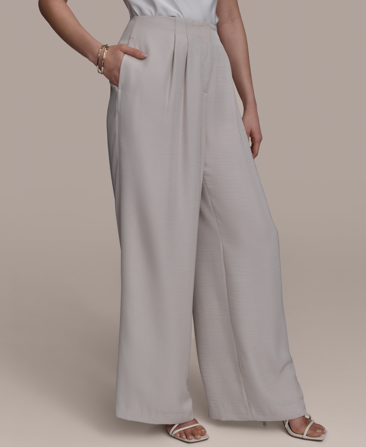 Shop Donna Karan Women's Pleated Wide-leg Pants In Tuscan Grey