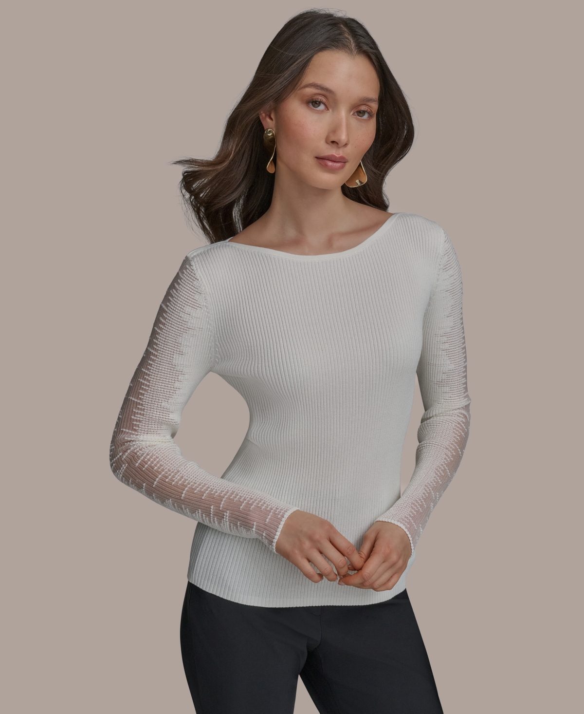 Women's Boat-Neck Sheer-Sleeve Sweater - Cream