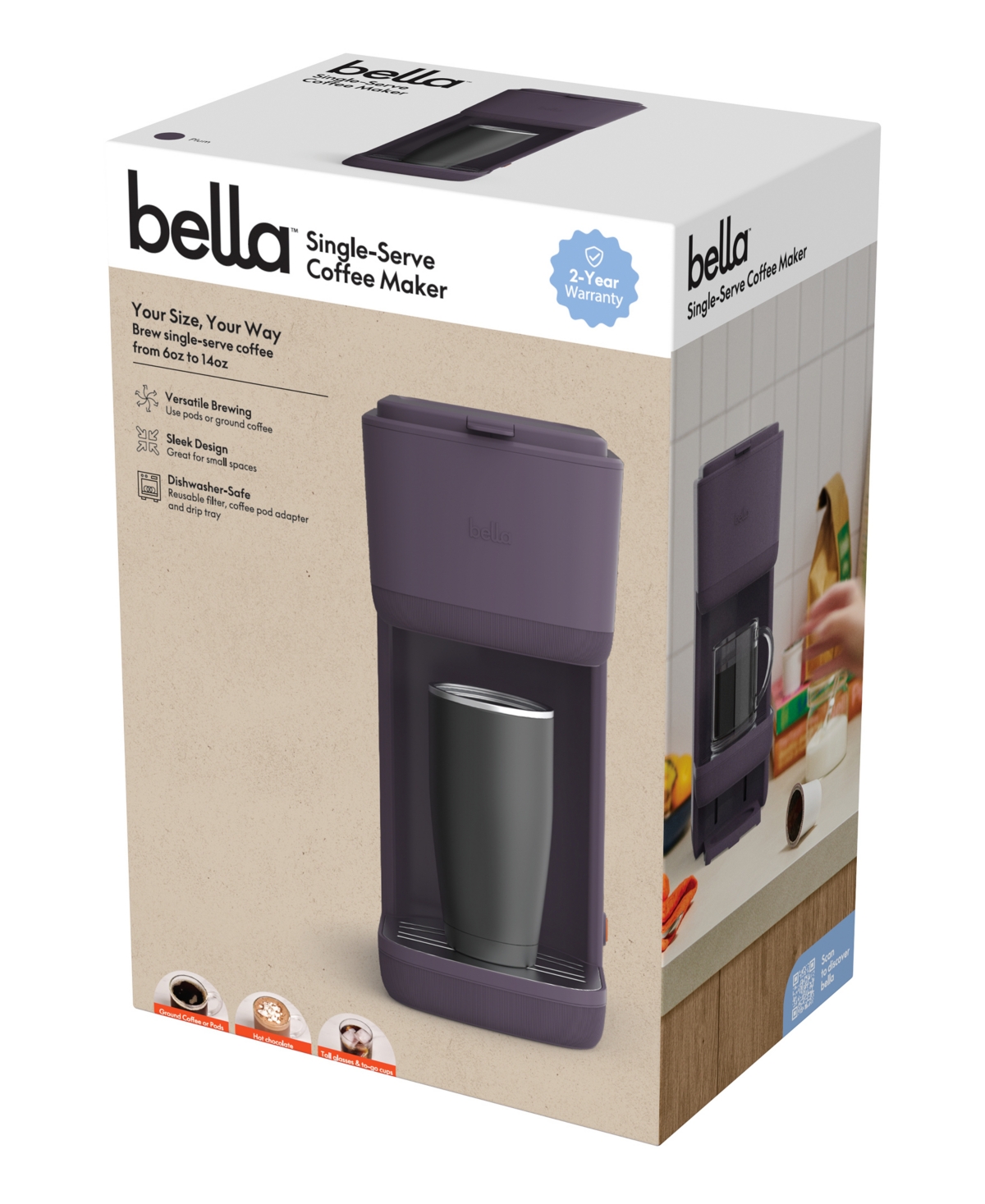 Bella Single-serve Coffee Maker With Water Tank 35126 In Plum