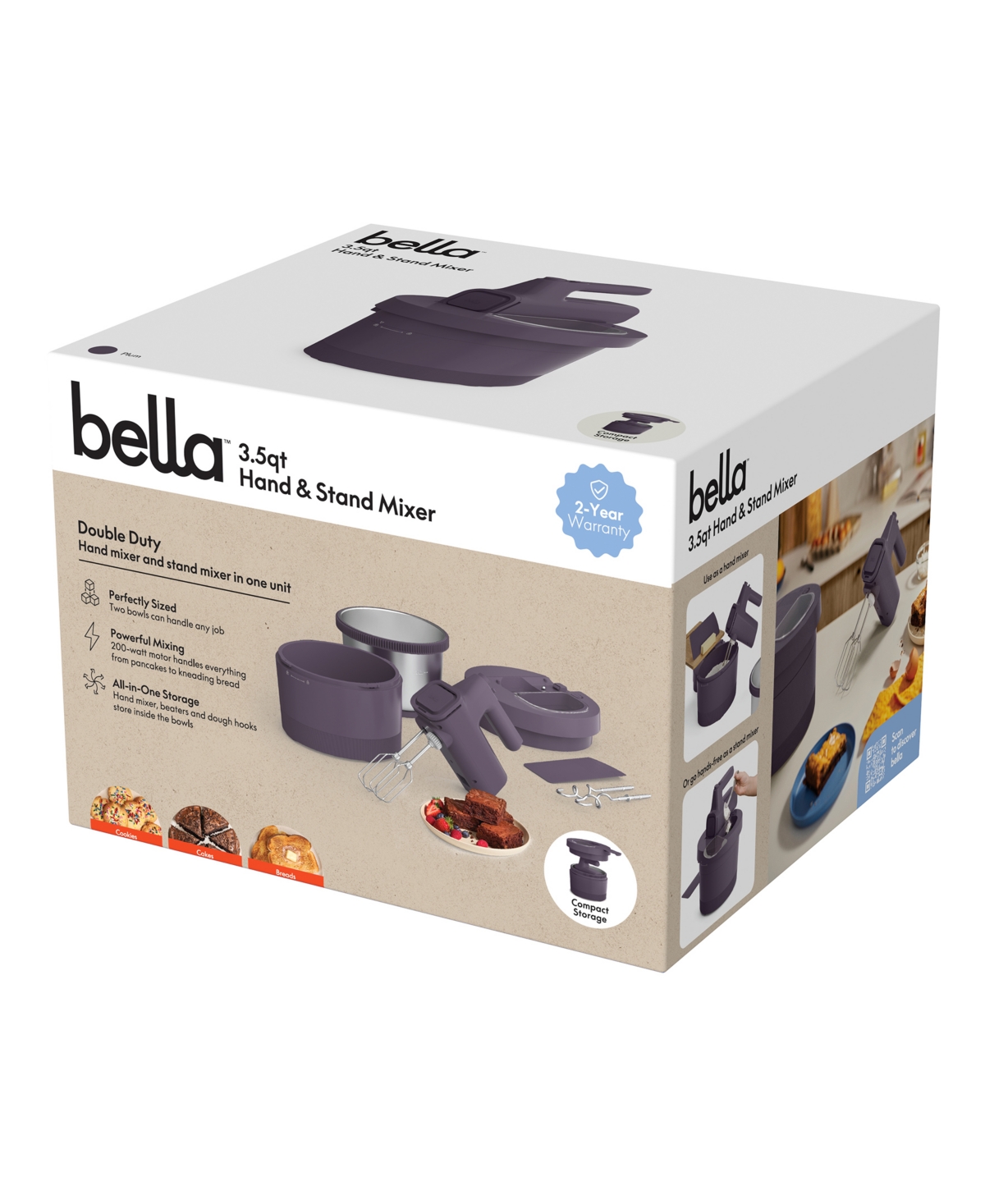 Bella 3.5-quart Hand And Stand Mixer 35196 In Plum