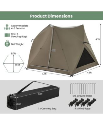 6-Sided Pop-up Family Tent with Rainfly, Skylight, 3 Doors, 3 Windows