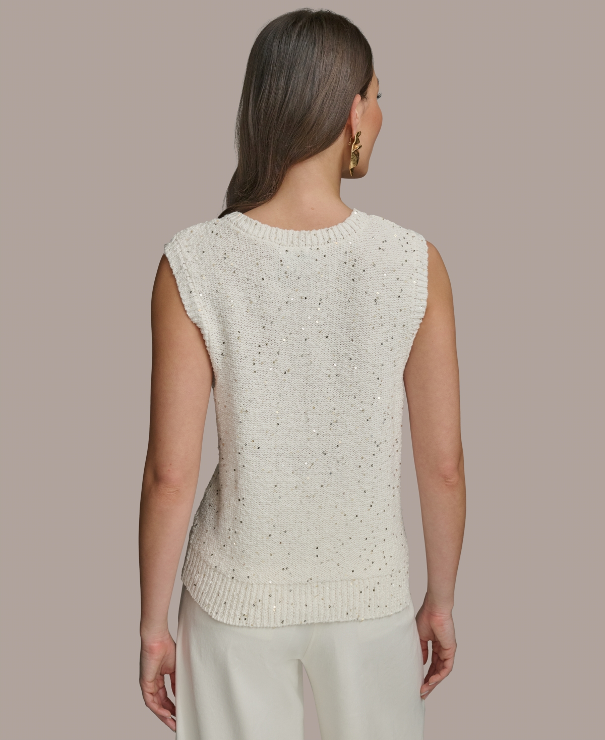 Shop Donna Karan Women's Sequined Sleeveless Sweater In Cream