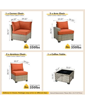 Outdoor Patio Furniture Set,6 Pieces Rattan Sectional Patio Furniture Set,Outside Coversation Set with Extra Deep Outdoor Sofa Couch and Solar Coffee Table for Porch Balcony Backyard Deck Poolside