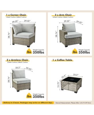 Outdoor Patio Furniture Set,6 Pieces Rattan Sectional Patio Furniture Set,Outside Coversation Set with Extra Deep Outdoor Sofa Couch and Solar Coffee Table for Porch Balcony Backyard Deck Poolside