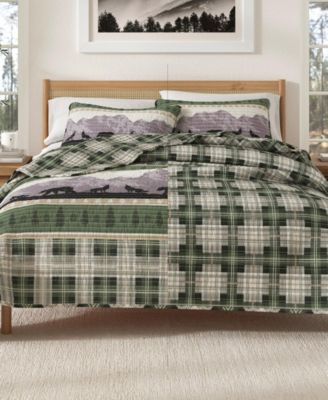Mountain Scape & Plaid Microfiber Quilt Set with Shams