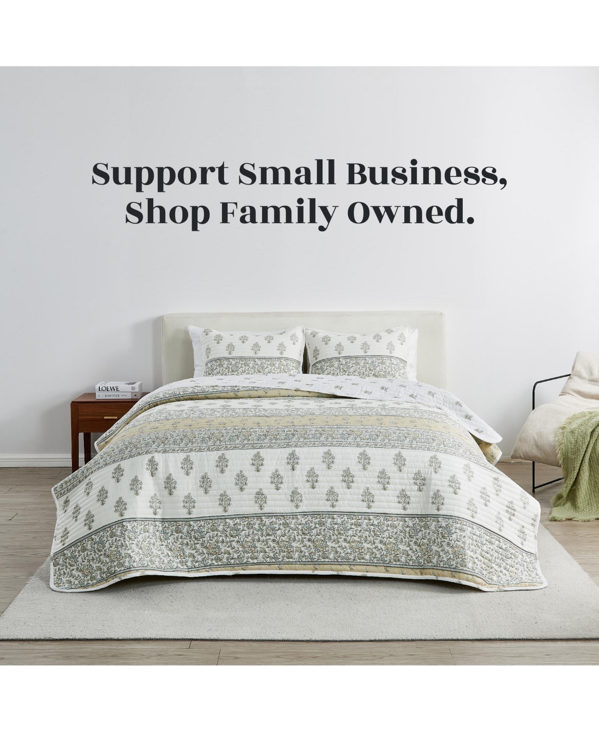 Linery & Co. Floral Stripe Printed Reversible Stitched Quilt Set with Shams