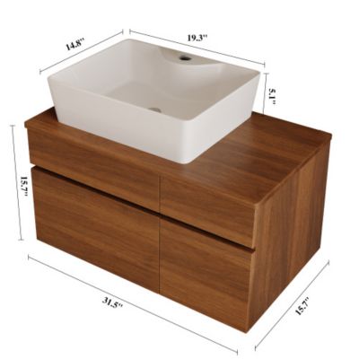 31.5inch Floating Single Bathroom Vanity with Sink High Quality Solid Wood Top Vessel Ceramic Sink