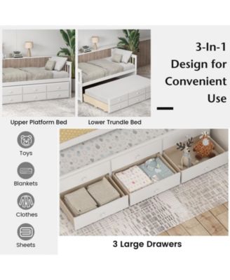 Twin Captain's Bed with Trundle and 3 Storage Drawers