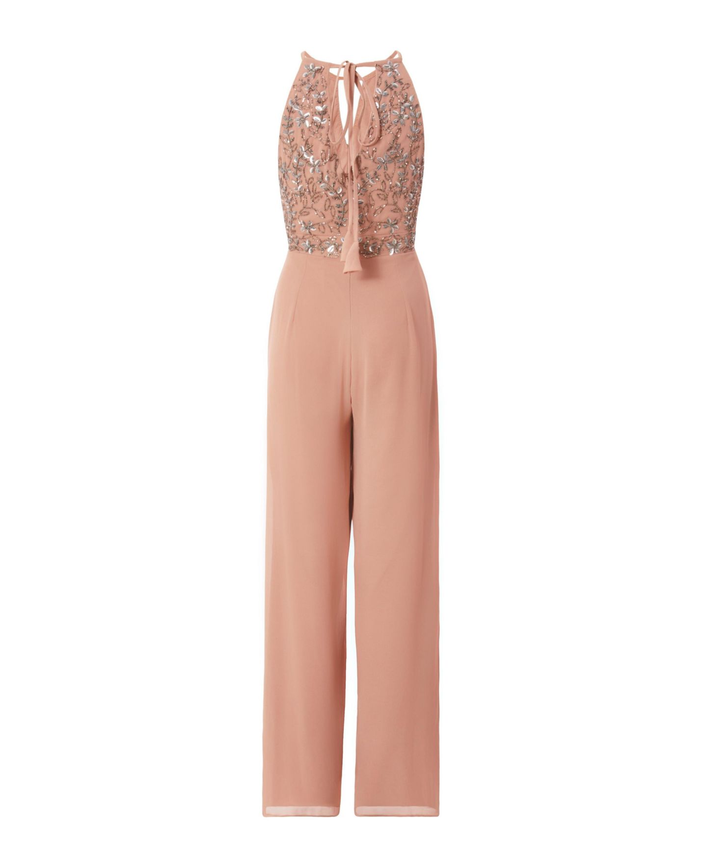 Женский комбинезон QUIZ Beaded V Neck Chiffon Jumpsuit, цвет: Мягкий розовый — фото 5