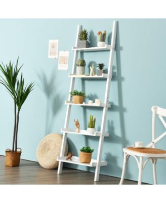 5-Tier Wall-leaning Ladder Shelf Display Rack for Plants and Books