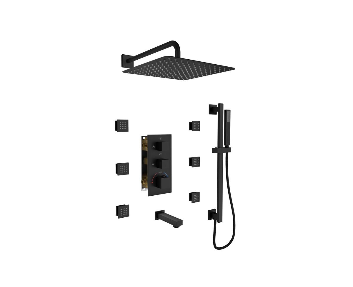 Wall Mounted Thermostatic Shower System With Body Jets With Handheld Shower - Brushed gold