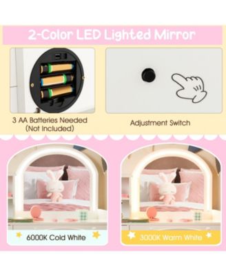 Kids Vanity Table and Chair Set with Shelves Drawer and Cabinet