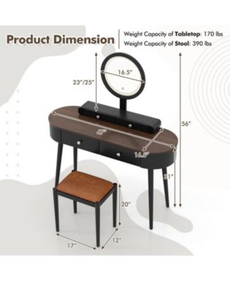 Makeup Vanity Table Set with LED Mirror and 3 Spacious Drawers