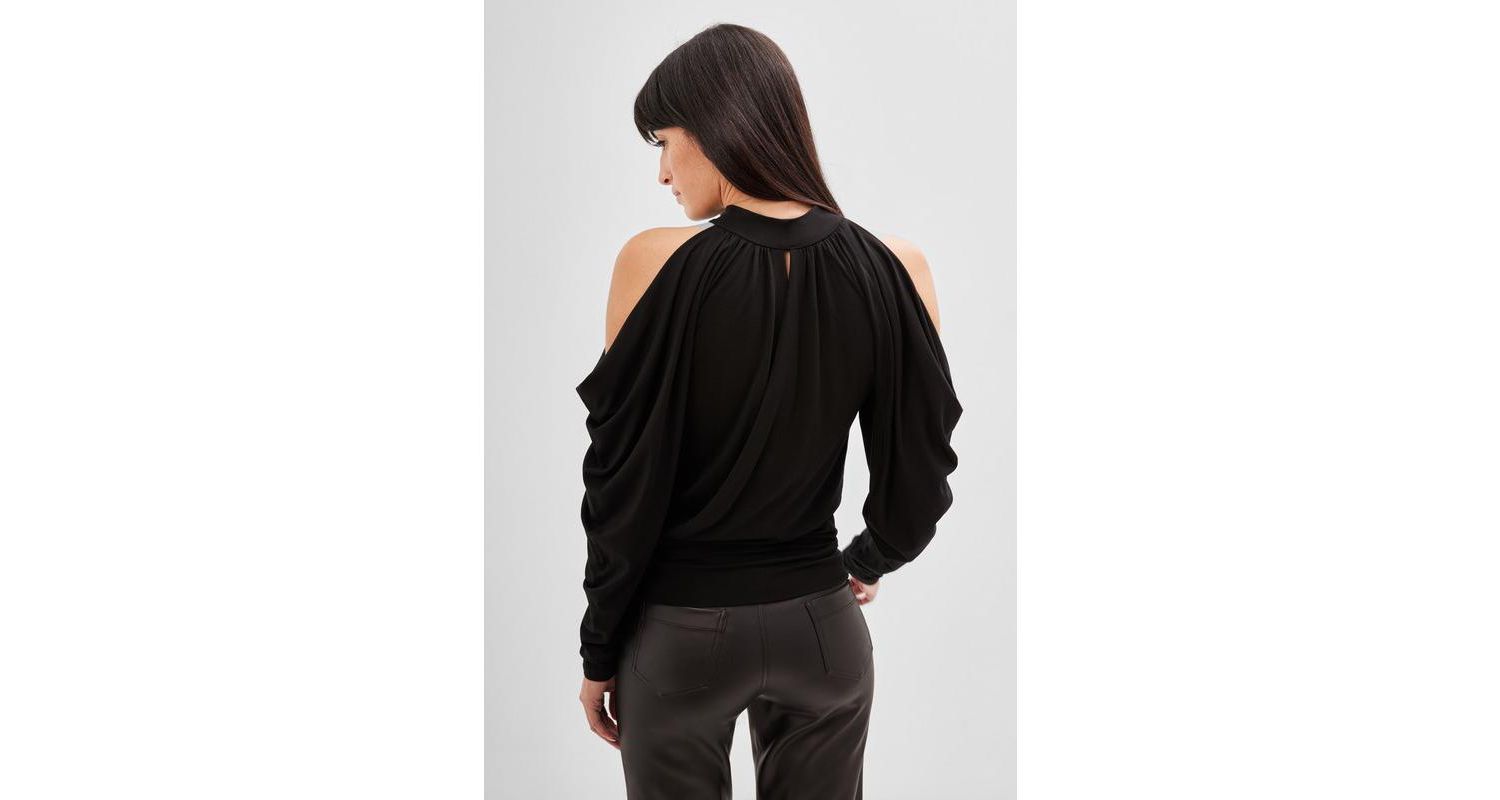 Women's Perry Halter-Neck Cold-Shoulder Draped Long-Sleeve Jersey Top