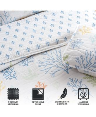 Pastel Coral Pattern Microfiber Quilt Set With Shams