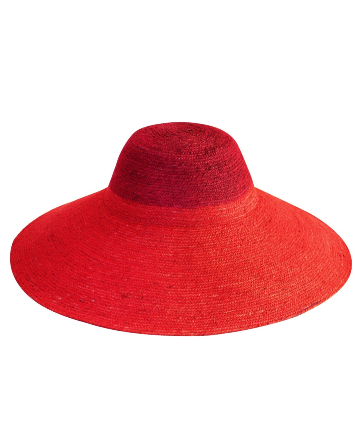 Riri Duo Jute Handwoven Straw Hat In Red & Maroon - Red